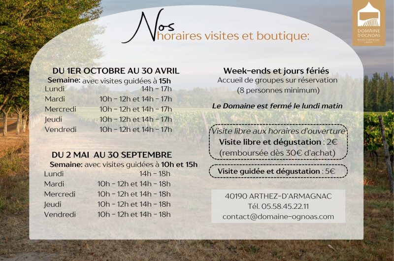 2025 – ARTH – Domaine d’Ognoas – Horaires & Tarifs – ©Domaine d’Ognoas