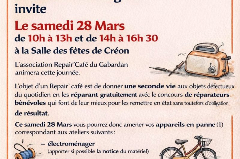 Créon d’Armagnac – Repair café – 28 Mars