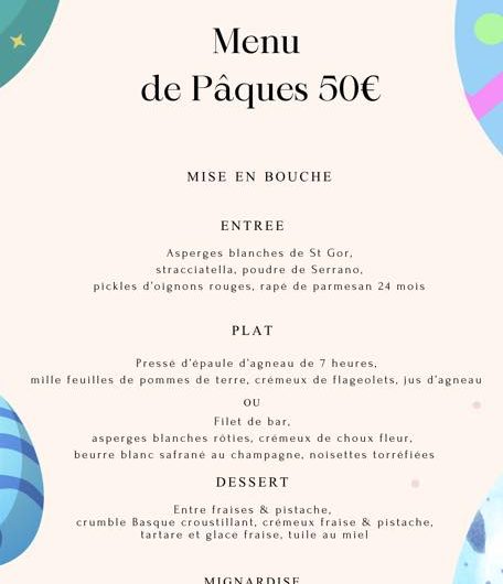 St Justin – Menu Pâques Cadet de Gascogne – 5 Avril