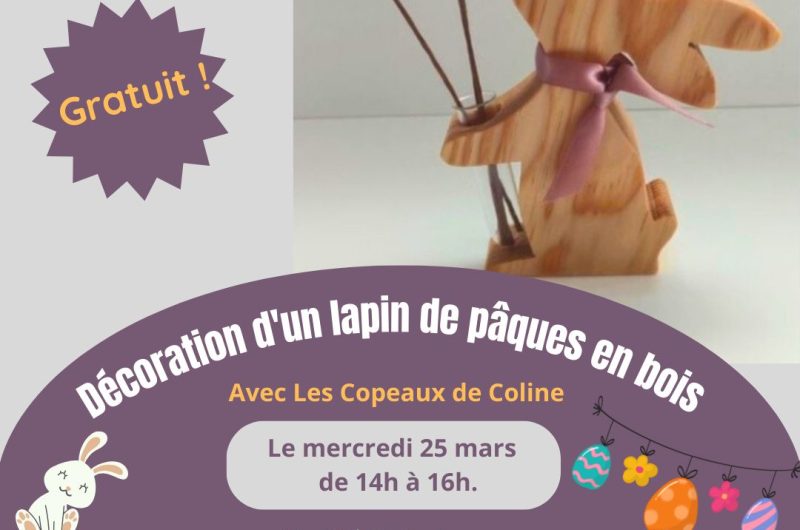 Villeneuve de Marsan – Décoration d’un lapin de Pâques en bois – 25 Mars