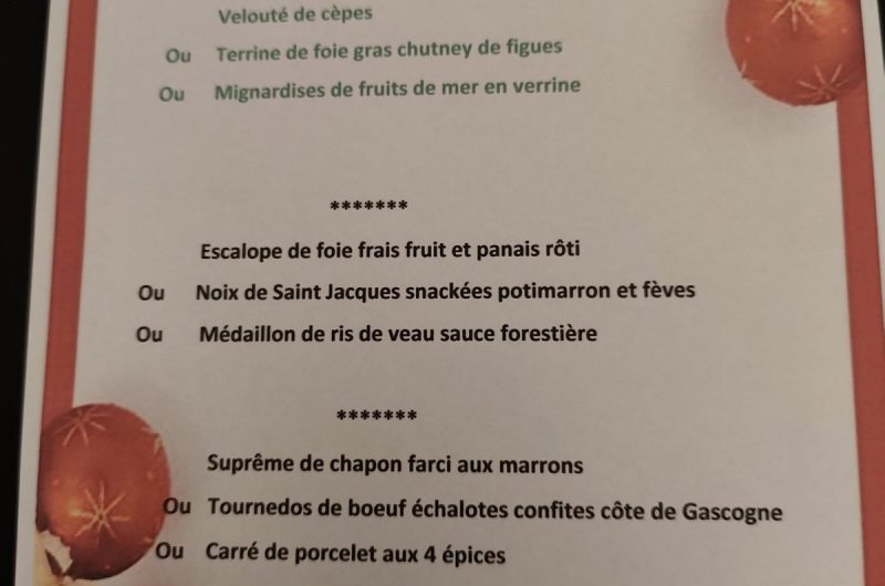 menu des fêtes – auberge des chasseurs